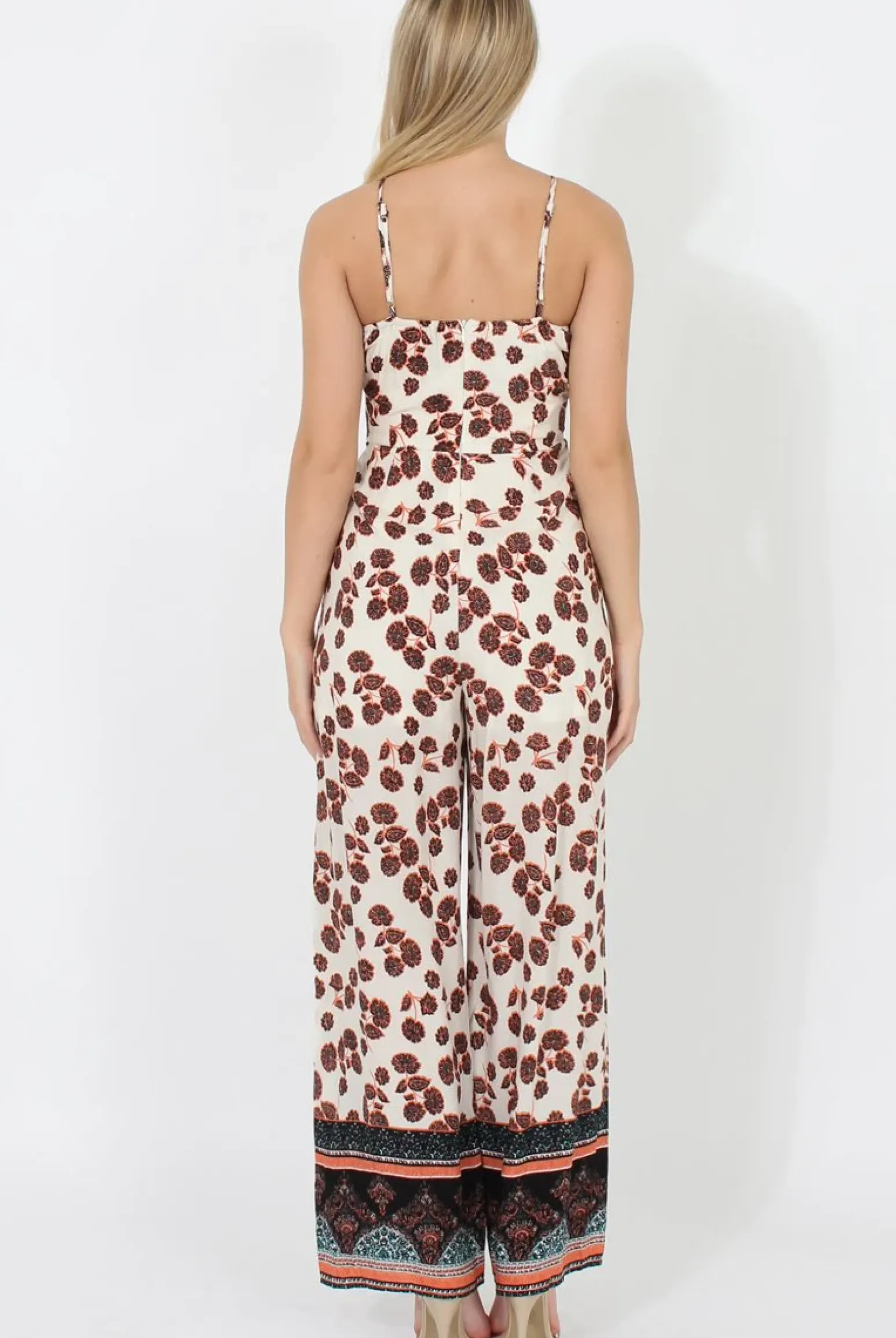 Rebellious Fashion Nude & Orange Pattern Jumpsuit - Constance