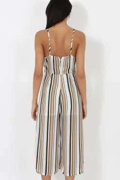 Rebellious Fashion Nude & White Stripe Culotte Jumpsuit - Josephine