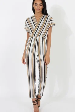 Rebellious Fashion Nude & White Wrap Around Jumpsuit - Alma