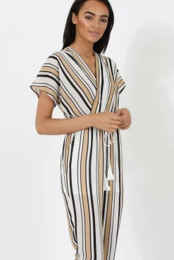 Rebellious Fashion Nude & White Wrap Around Jumpsuit - Alma
