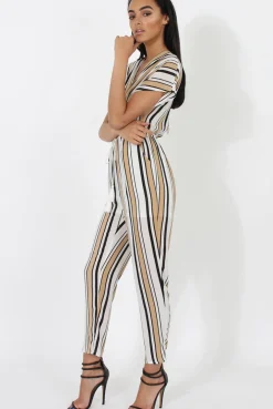 Rebellious Fashion Nude & White Wrap Around Jumpsuit - Alma