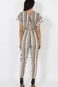 Rebellious Fashion Nude & White Wrap Around Jumpsuit - Alma