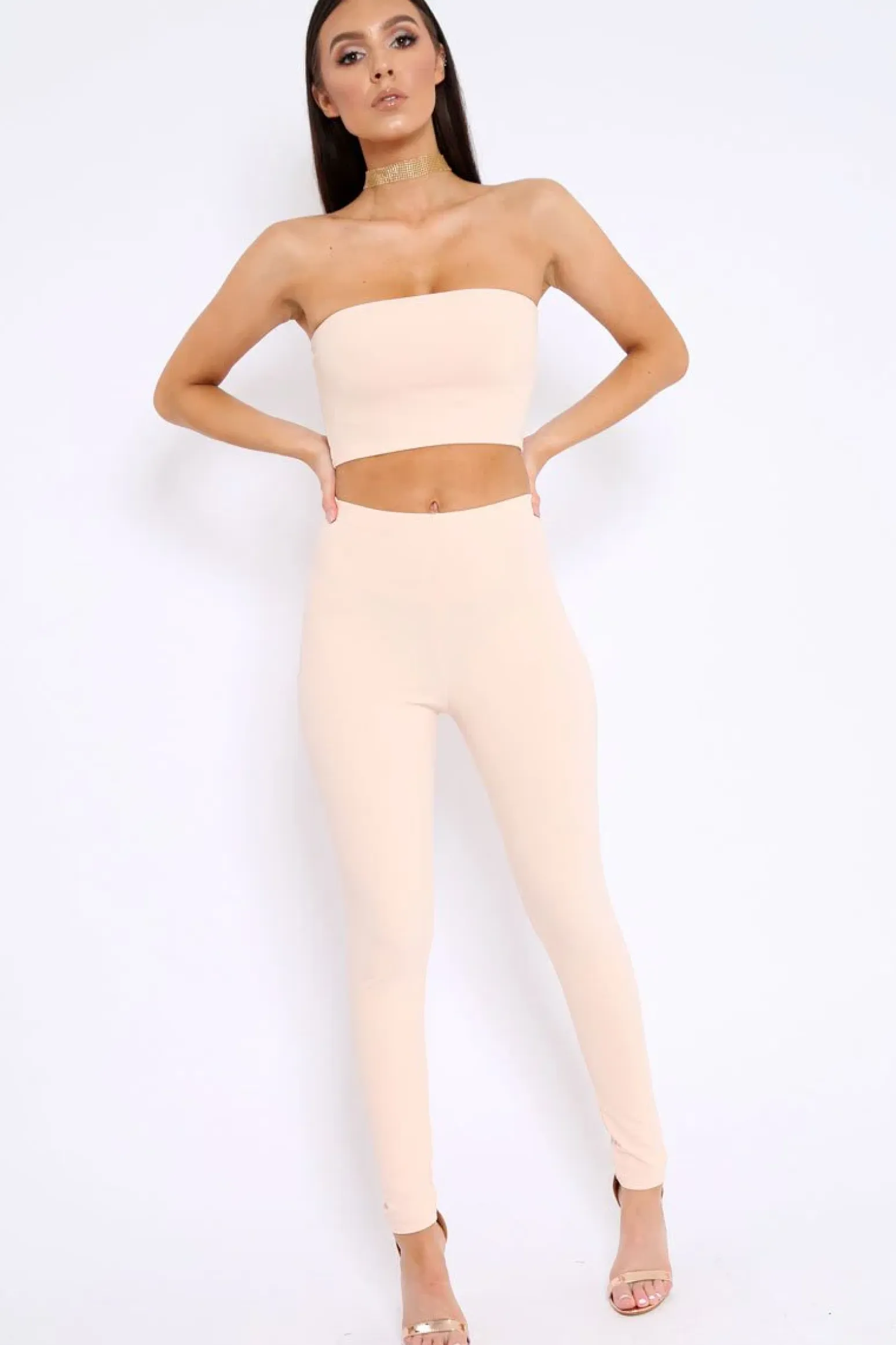 Rebellious Fashion Nude Bandeau Top And Leggings Co-Ord - Kristina