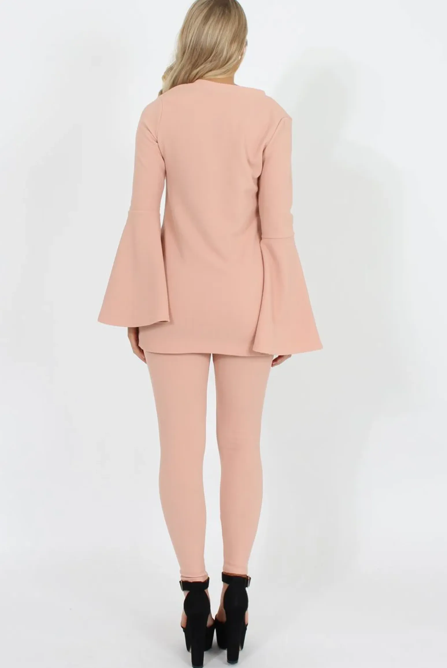 Rebellious Fashion Nude Bell Sleeve Two Piece Set- Terry