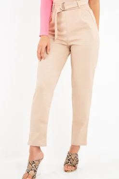 Rebellious Fashion Nude Belted Croc Print Tapered Trousers - Aasia