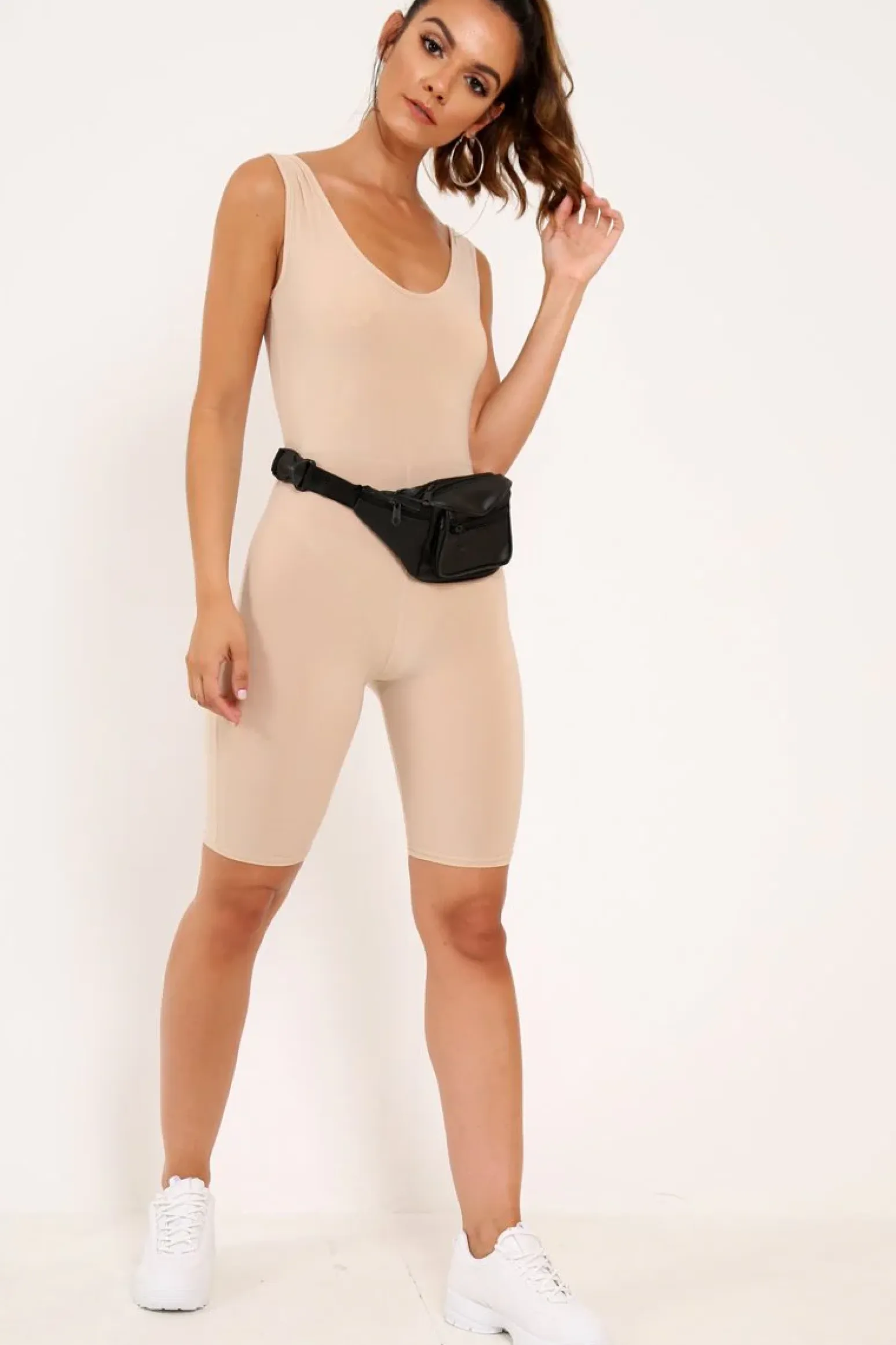 Rebellious Fashion Nude Bodycon Scoop Neck Unitard - Idalie
