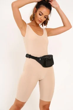 Rebellious Fashion Nude Bodycon Scoop Neck Unitard - Idalie