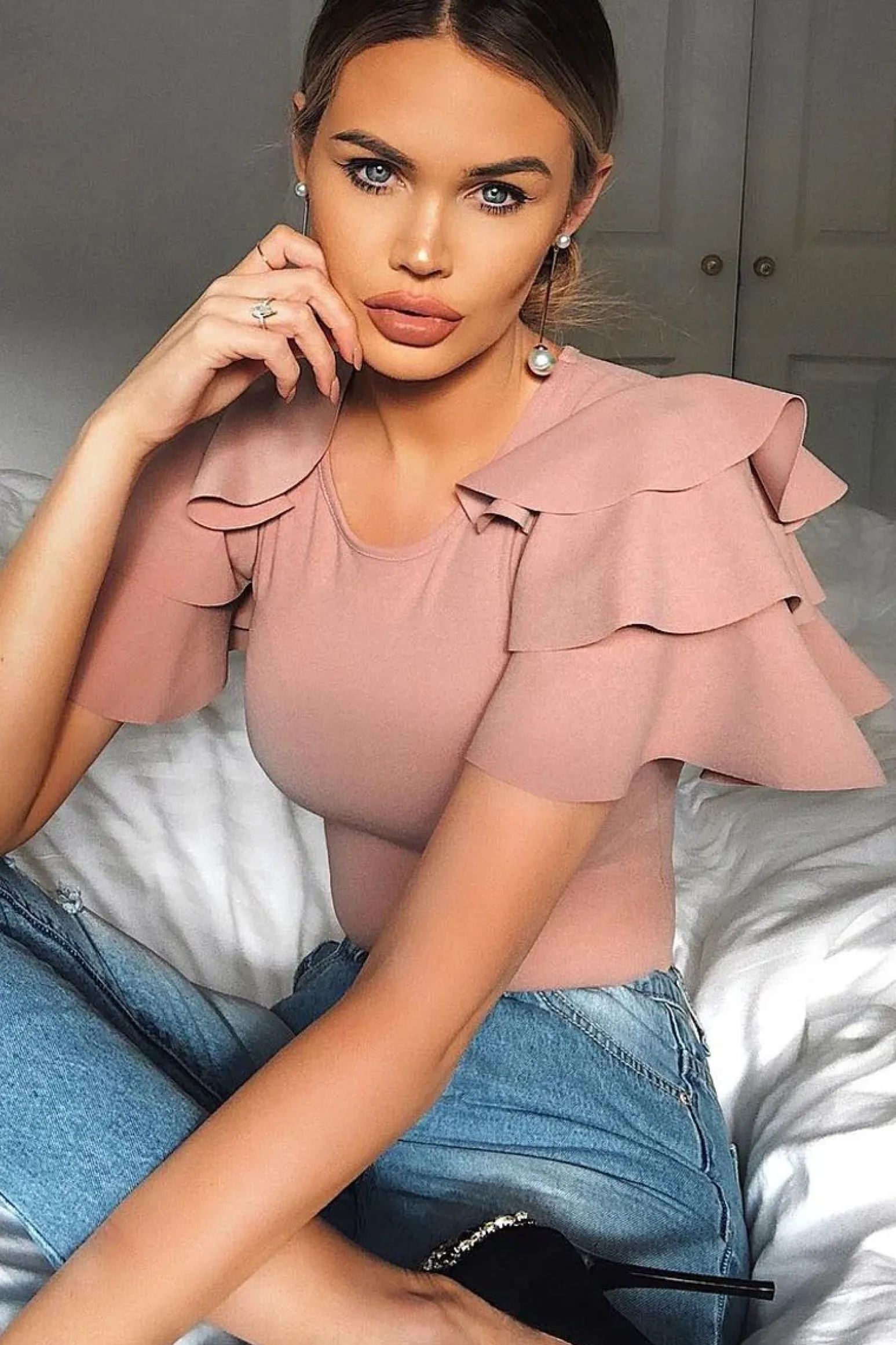 Rebellious Fashion Nude Bodysuit Frill Arms - Janeva
