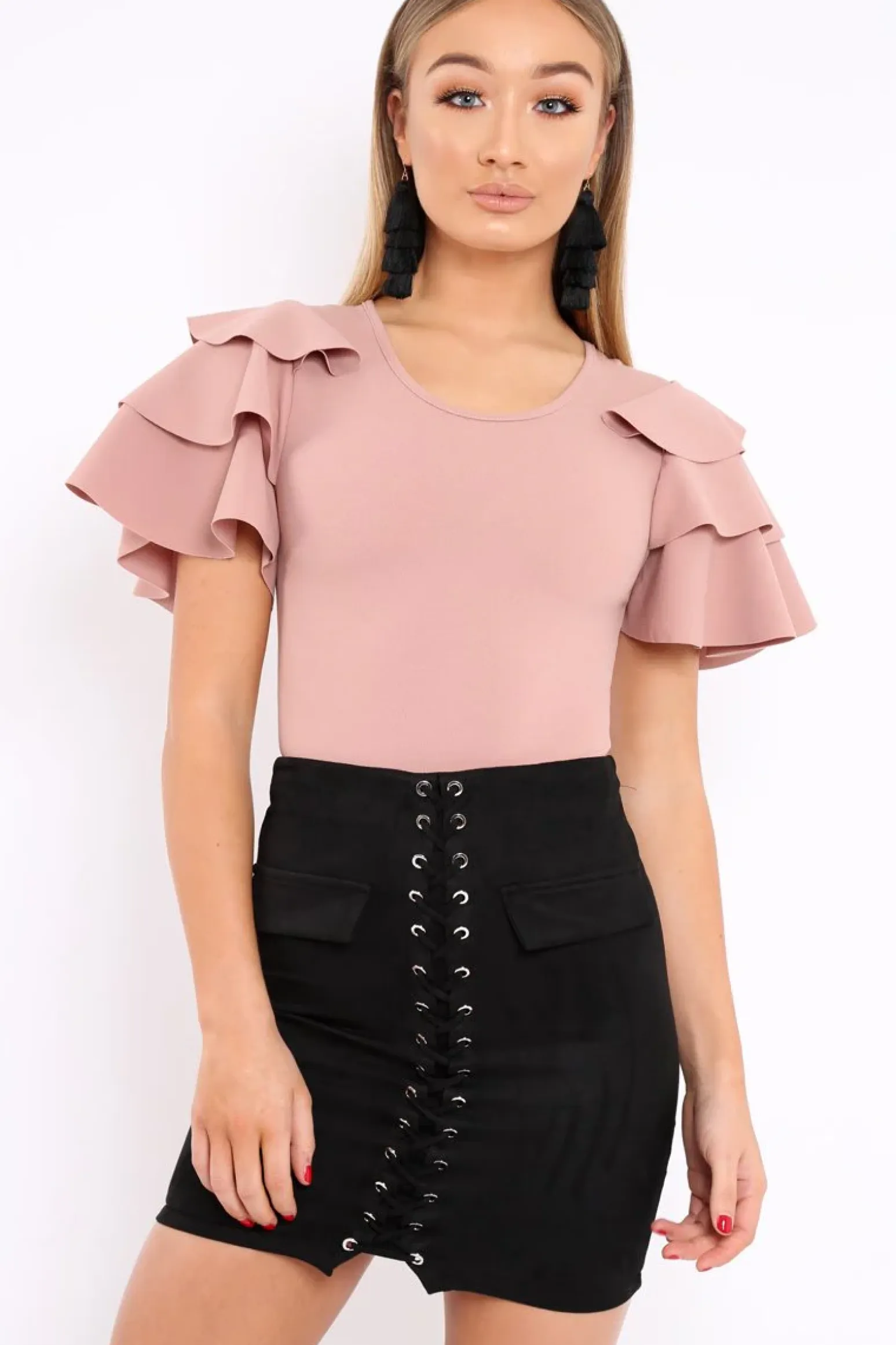 Rebellious Fashion Nude Bodysuit Frill Arms - Janeva