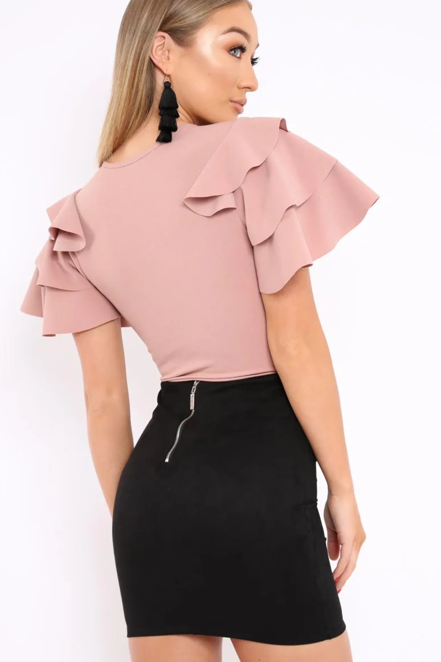 Rebellious Fashion Nude Bodysuit Frill Arms - Janeva