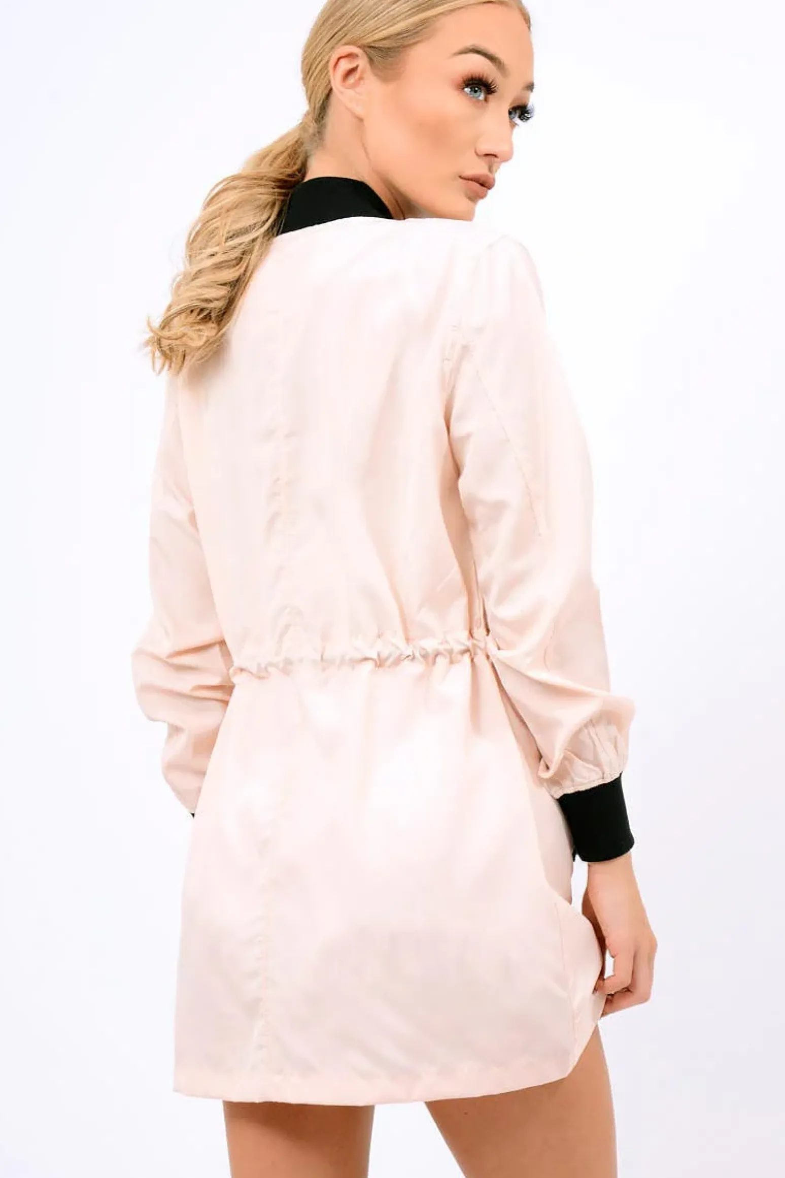 Rebellious Fashion Nude Bomber Style Long Jacket - Brea