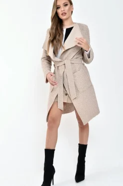 Rebellious Fashion Nude Borg Belted Waterfall Jacket - Jadayah