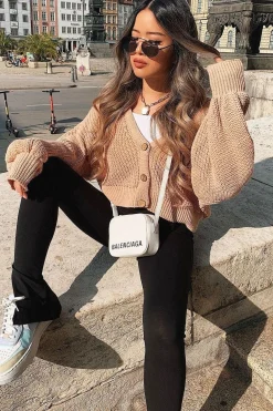 Rebellious Fashion Nude Chunky Knit Button Front Cardigan - Florance