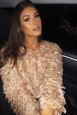 Rebellious Fashion Nude Crop Shaggy Jacket - Idelle