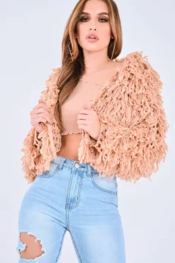Rebellious Fashion Nude Crop Shaggy Jacket - Idelle