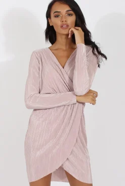 Rebellious Fashion Nude Cross Over Pleated Dress - Blossom