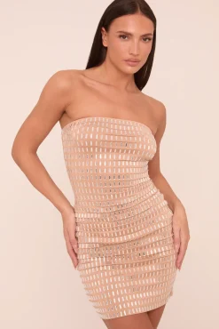 Rebellious Fashion Nude Embellished Bandeau Mini Dress - Kimora