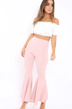 Rebellious Fashion Nude Extreme Flare Trousers - Becki