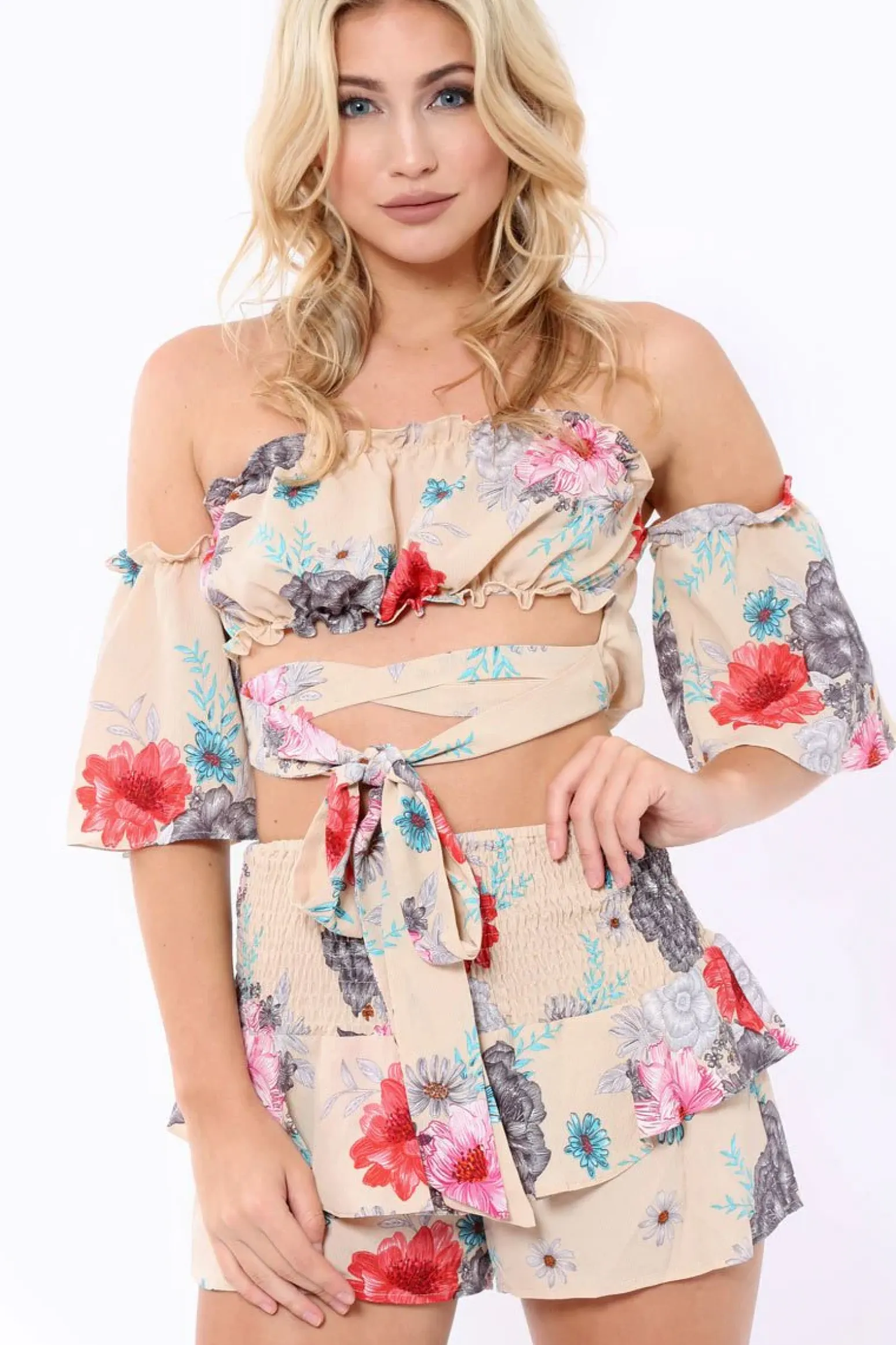 Rebellious Fashion Nude Floral Co-Ord Set - Adana