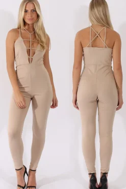 Rebellious Fashion Nude Front Harness Fitted Jumpsuit - Bette