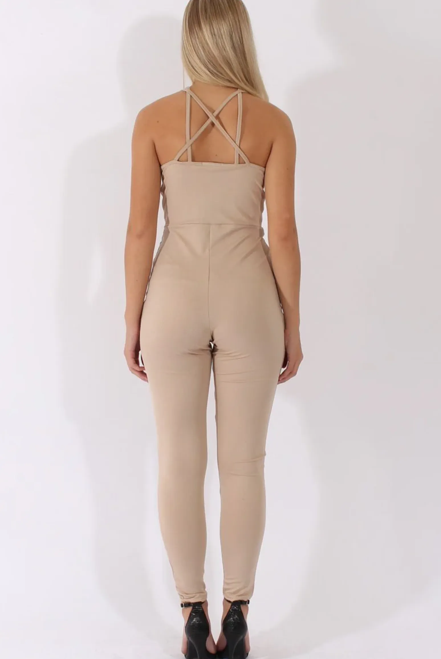 Rebellious Fashion Nude Front Harness Fitted Jumpsuit - Bette