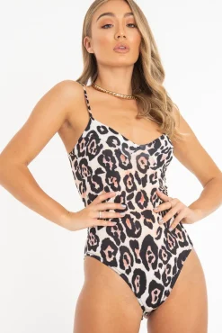 Rebellious Fashion Nude Leopard Print Bodysuit - Afia