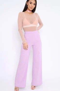 Rebellious Fashion Nude Mesh Long Sleeved Bodysuit - Alesa
