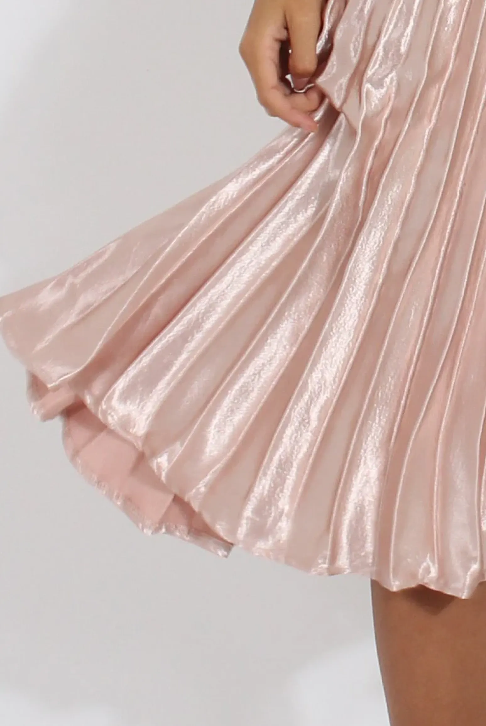 Rebellious Fashion Nude Metallic Pleated Midi Skirt - Vera