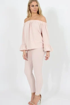 Rebellious Fashion Nude Off The Shoulder Co-ord Set - Lydia