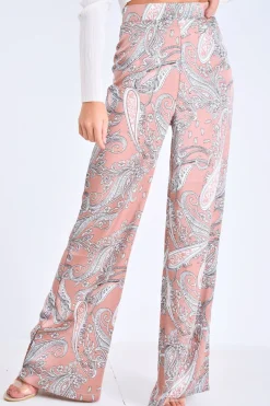 Rebellious Fashion Nude Paisley Wide Leg Trousers - Tisha