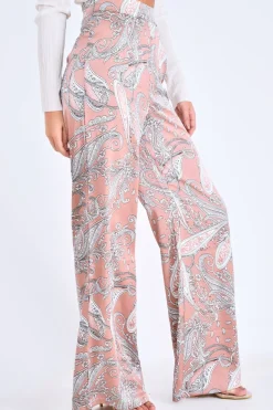 Rebellious Fashion Nude Paisley Wide Leg Trousers - Tisha