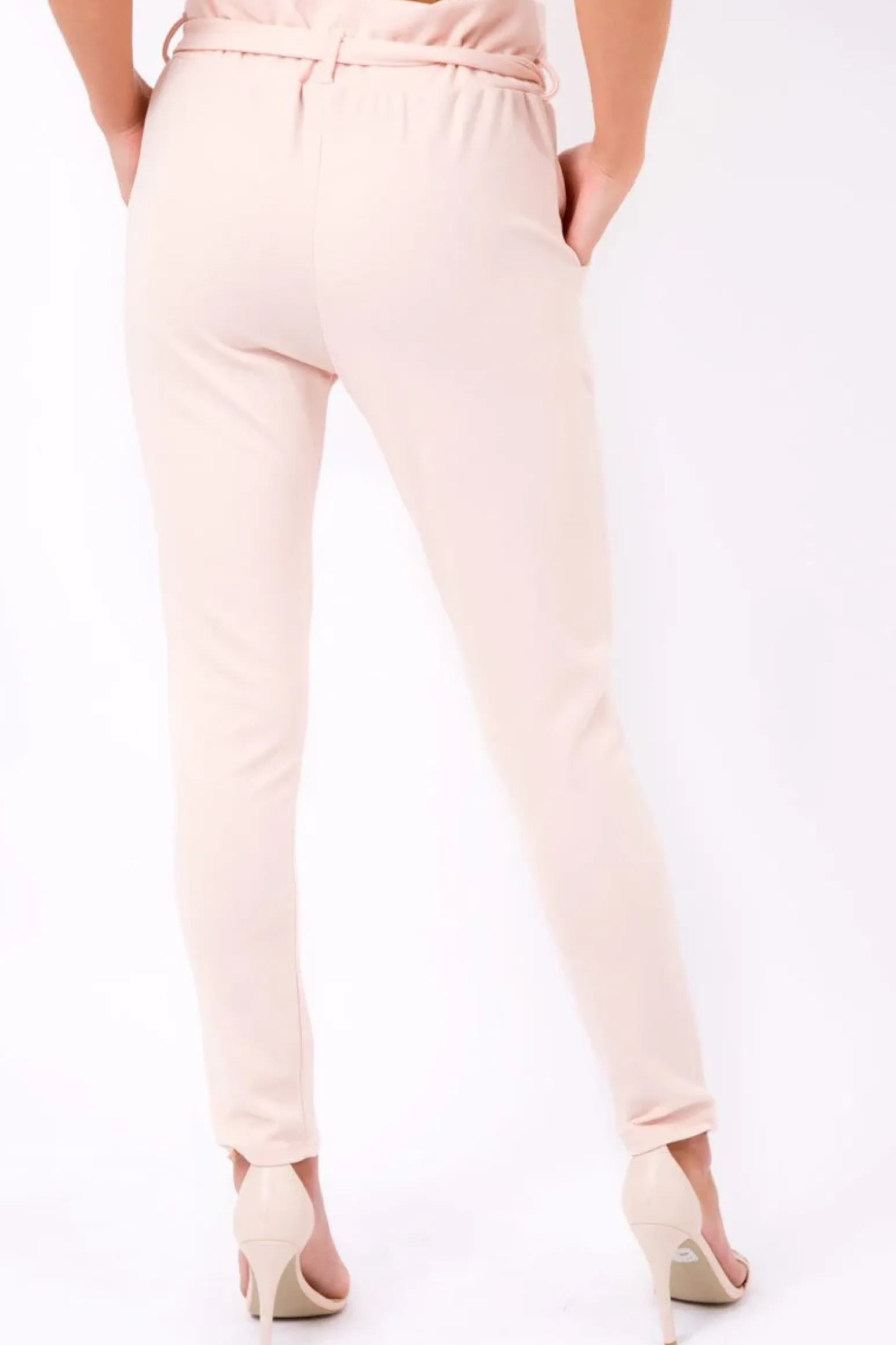 Rebellious Fashion Nude Paper Bag Tie Waist Cigarette Trousers - Karmen