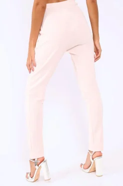 Rebellious Fashion Nude Pinstripe Tapered Trousers - Paighton
