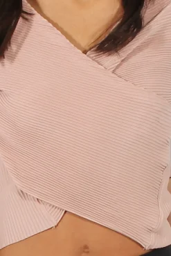 Rebellious Fashion Nude Pleated Wrap Over Crop Top - Imogen