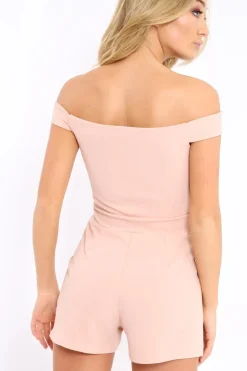 Rebellious Fashion Nude Plunge Bardot Playsuit - Fae