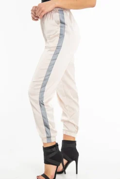 Rebellious Fashion Nude Reflective Stripe Detail Joggers - Rosealee