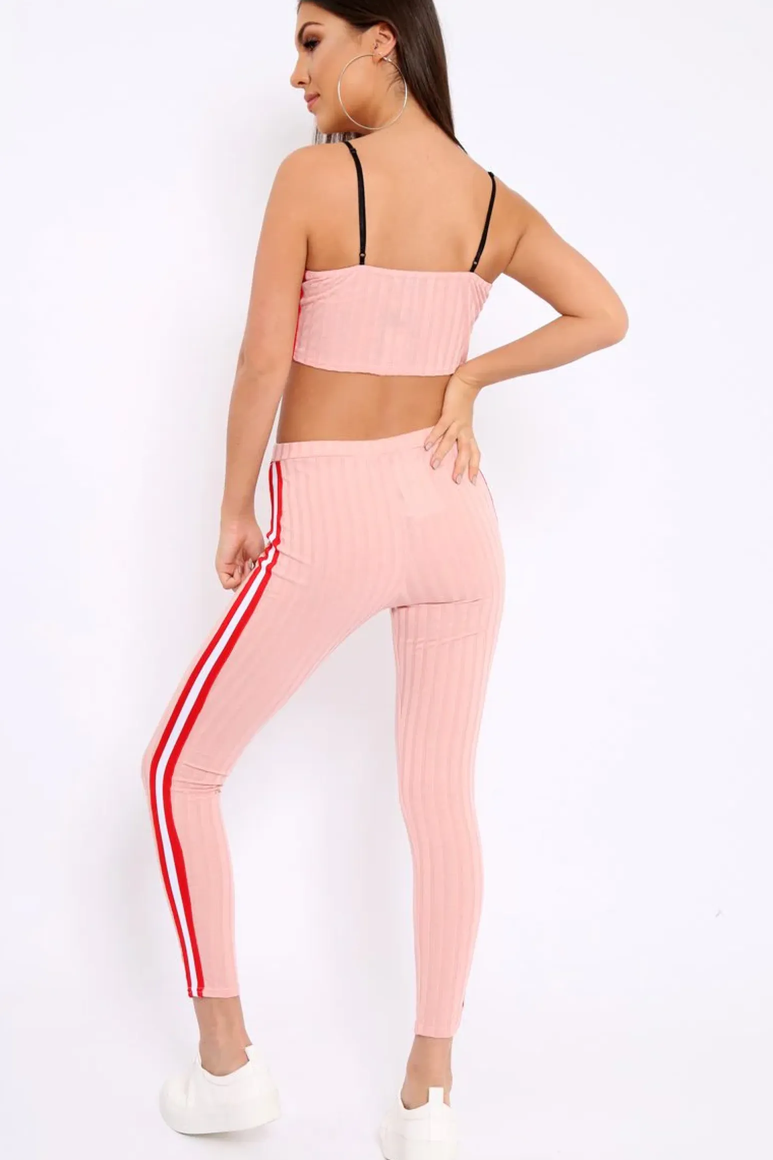 Rebellious Fashion Nude Ribbed Contrast Side Stripe Co-ord - Kaity