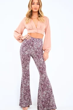 Rebellious Fashion Nude Satin Plunge Crop Blouse - Cailah