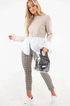Rebellious Fashion Nude Shirt Insert Crew Neck Jumper - Kamilla