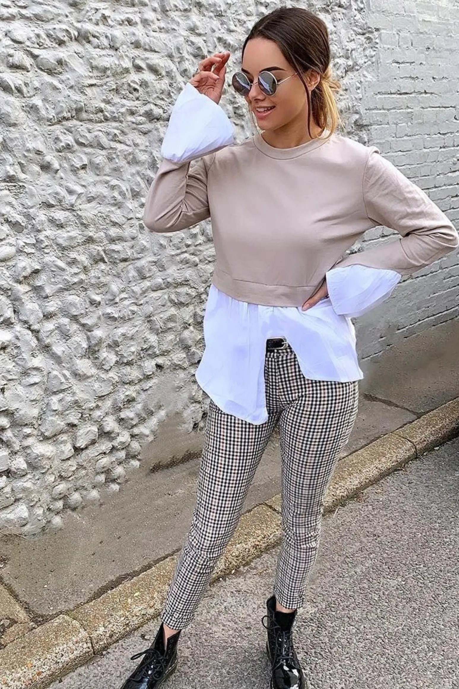Rebellious Fashion Nude Shirt Insert Crew Neck Jumper - Kamilla