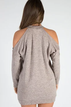 Rebellious Fashion Nude Soft Cold Shoulder Jumper Dress - Tina