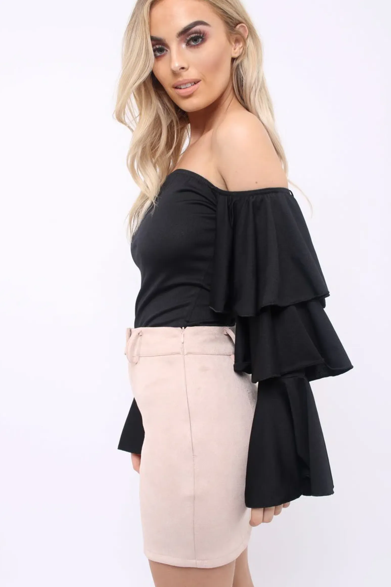 Rebellious Fashion Nude Suedette Mini Skirt - Makinze