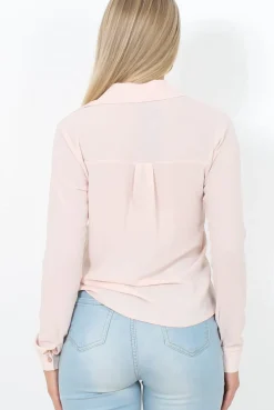 Rebellious Fashion Nude Tie Front Blouse - Becky