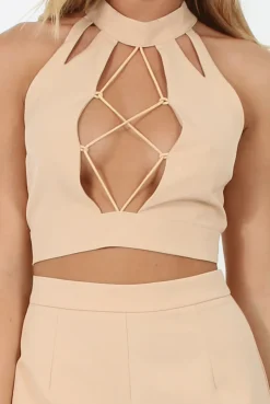 Rebellious Fashion Nude Tie Front Two Piece - Esta