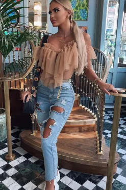 Rebellious Fashion Nude Tulle Ruffle Bodysuit - Irelia