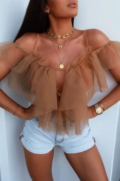 Rebellious Fashion Nude Tulle Ruffle Bodysuit - Irelia