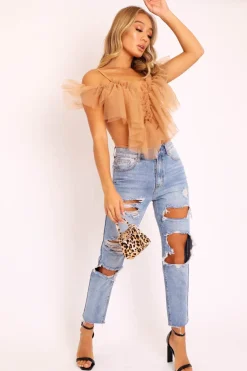 Rebellious Fashion Nude Tulle Ruffle Bodysuit - Irelia