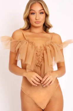 Rebellious Fashion Nude Tulle Ruffle Bodysuit - Irelia