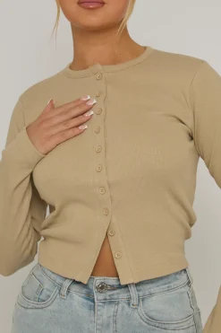 Rebellious Fashion Oatmeal Rib Button Front Top - Helena
