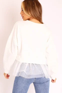 Rebellious Fashion Off White Organza Insert Sweater - Nancy